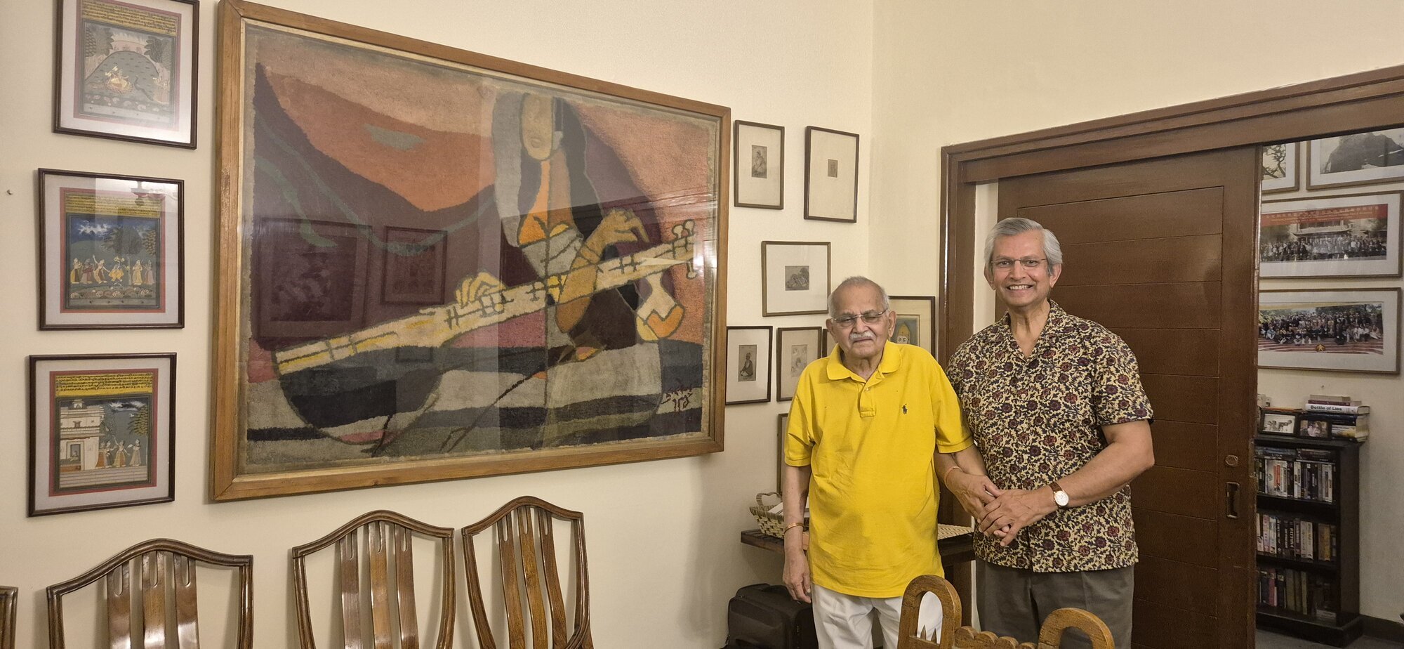 With Mr. SK Misra in front of the rarest of rare Hussain (painted on Textile)