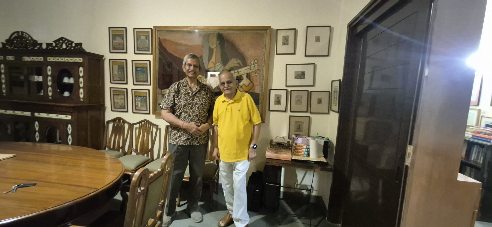 With Mr. SK Misra in front of the rarest of rare Hussain (painted on Textile)