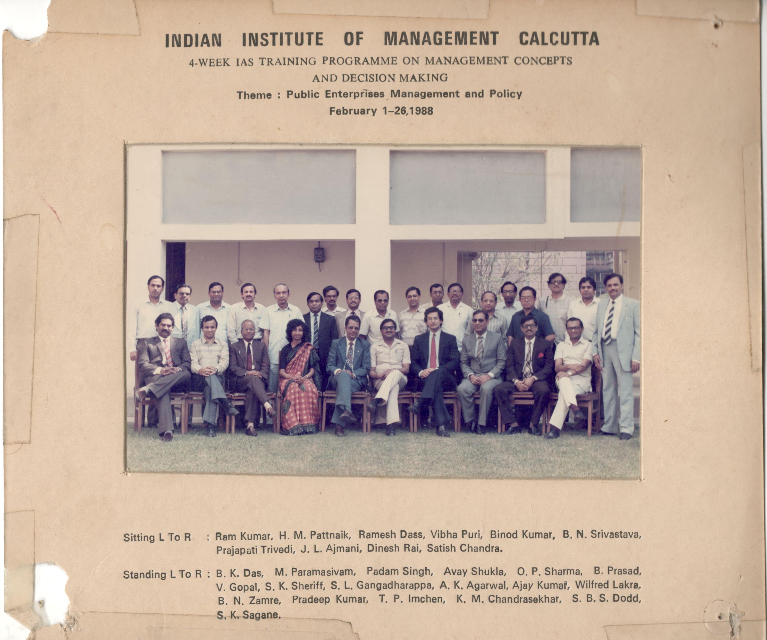 4-Week IAS Training Programme, IIM Calcutta, 1988