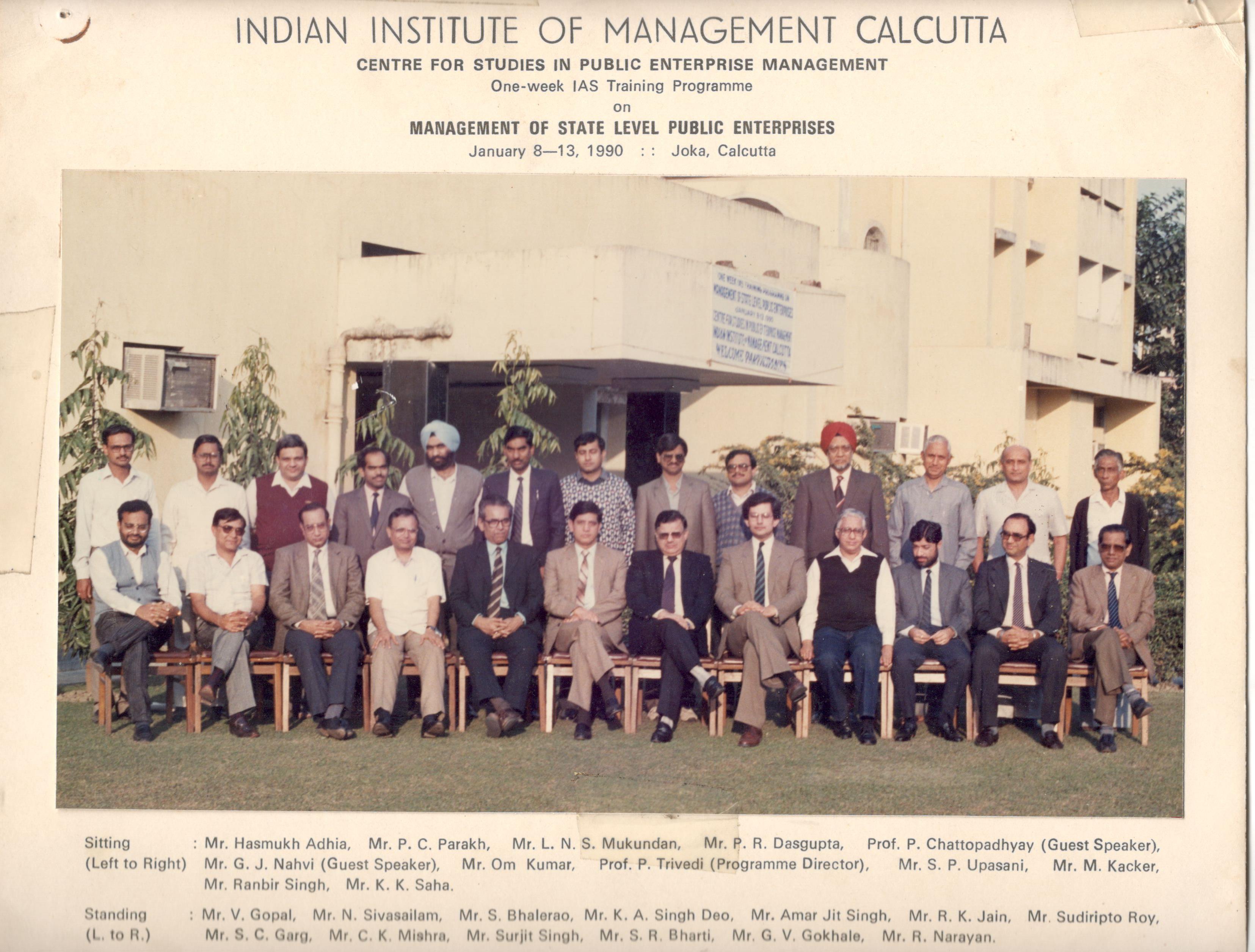 Management of State-Level Public Enterprises, IIM Calcutta, 1990