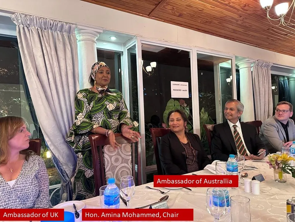 Hon. Amina Mohammed, Chair, addressing the Commonwealth Observer Mission with the Ambassadors of the UK and Australia
