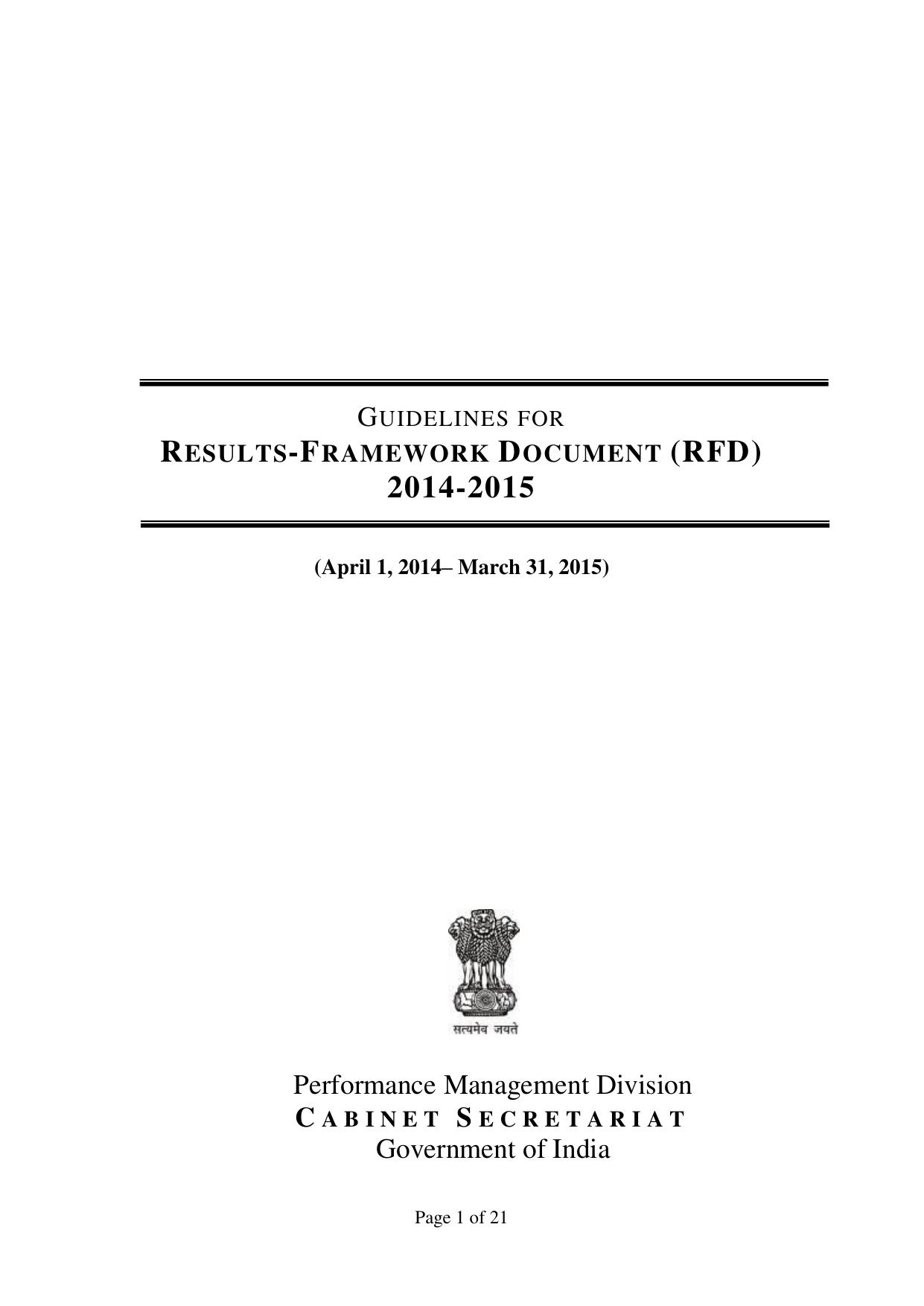 Cover page: Guidelines for Results-Framework Document (RFD) 2014-2015